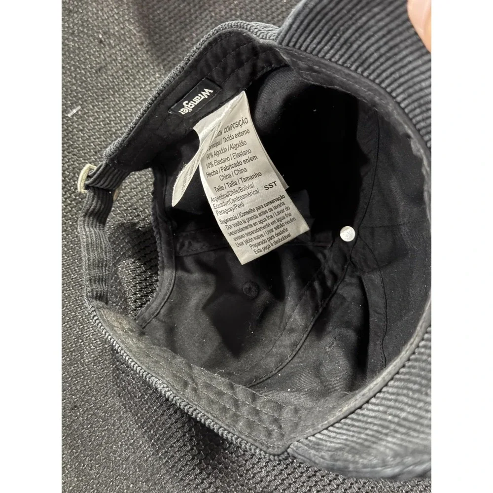 Wrangler Corduroy Cap Men's One Size Black Embroidered Logo Adjustable Strap Hat